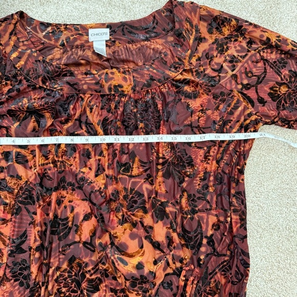 Chico's Brown Burnout Velvet Blouse Long Sleeves Drawstring Hem Size 2/Large - Picture 9 of 10
